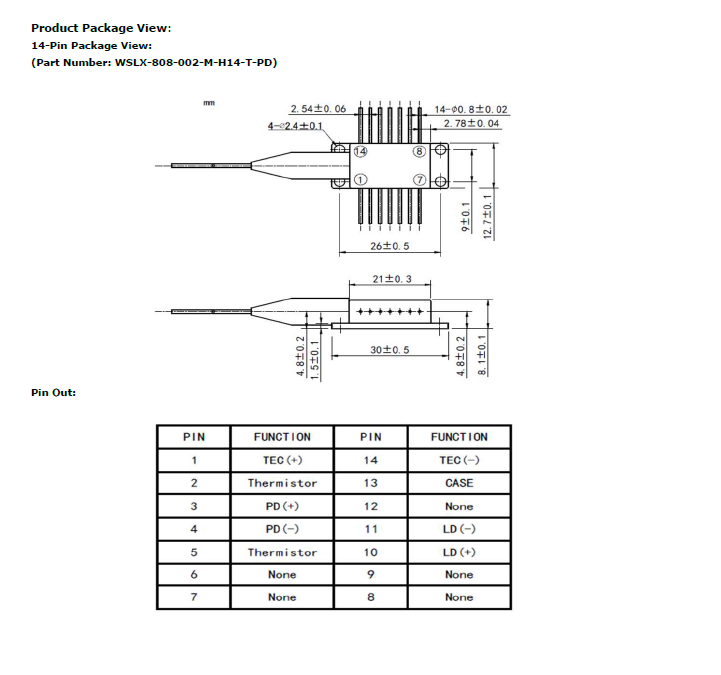 800nm,808nm,810nm 2W 105um Fiber Coupled Laser Diode Module with 14-Pin ...