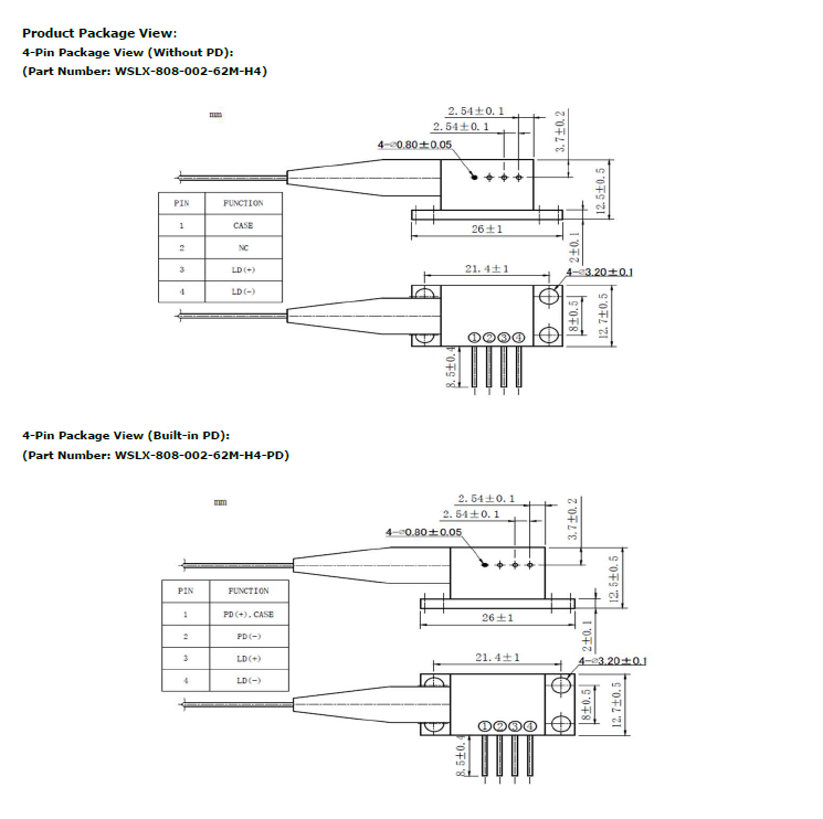 800nm,808nm,810nm 2W 62.5um Fiber Coupled Laser Diode Module with 4-Pin ...
